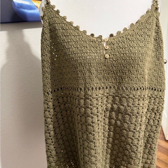 Source Unknown Tops - Source Unknown Sage Green Crochet Tee